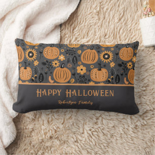 Happy Halloween Fall Pumpkin Family Name Lumbar Pillow