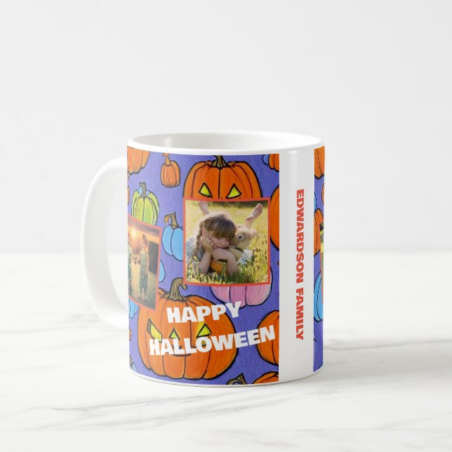 Happy halloween family photo collage monogrammed coffee mug (Front Left)