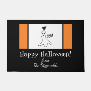 Happy Halloween Family Quote Ghost, Black Cat Doormat