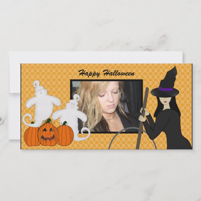 Happy Halloween fantôme et Cartes photos de sorciè (Devant)
