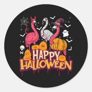 Happy Halloween Flamingo Witch Mummy For Classic Round Sticker