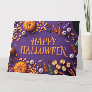 Happy Halloween Flat Lay Greeting on Purple Card