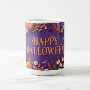 Happy Halloween Flat Lay Greeting on Purple Coffee Mug