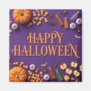 Happy Halloween Flat Lay Greeting on Purple  Magnet