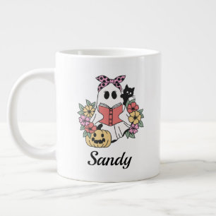 Happy Halloween floral cute ghost monogram name Large Coffee Mug