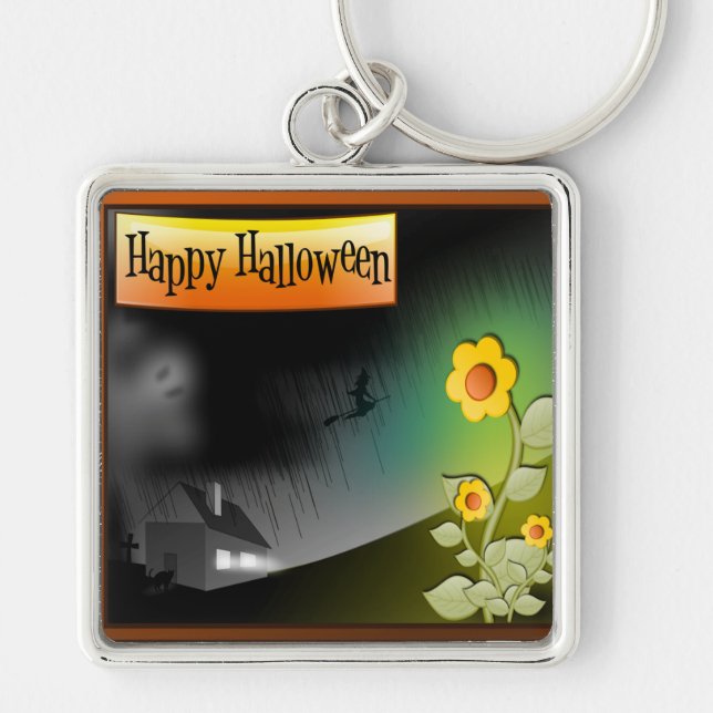 Happy Halloween & Flowers - Keychain (Front)