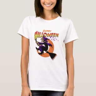 Happy Halloween Flying Witch And Bats T-Shirt