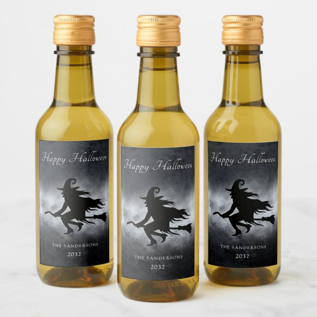 Happy Halloween Flying Witch Personalized   Wine Label (Bottles)