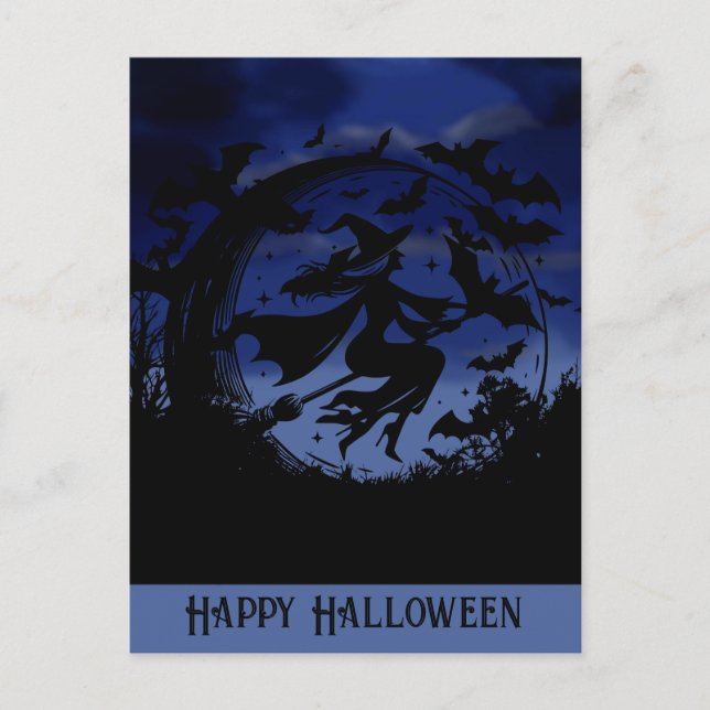 Happy Halloween Flying Witch Postcard (Front)