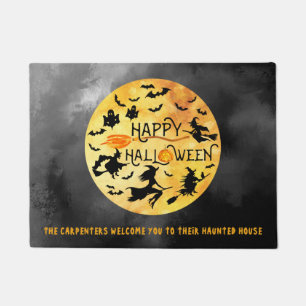HAPPY HALLOWEEN, Flying Witches, Ghosts & Bats Doormat