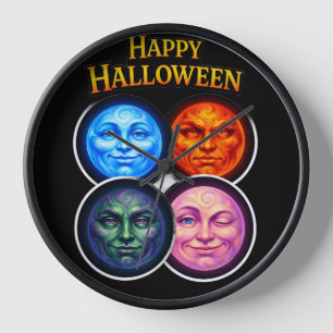 Happy Halloween for elements, moon faces festive G Clock