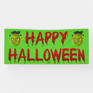Happy Halloween Frankenstein Dripping Blood Banner