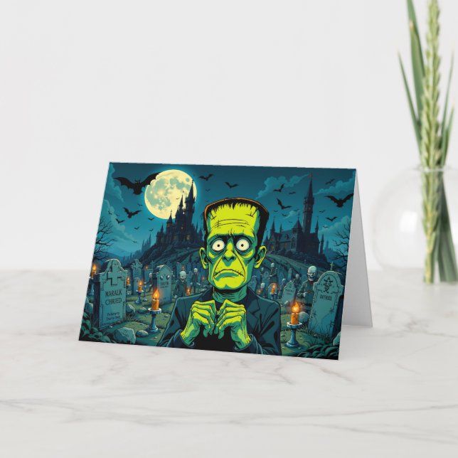 Happy Halloween Frankenstein  Holiday Card (Front)