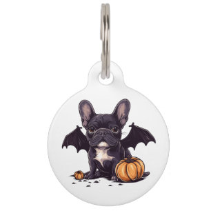 Happy Halloween French Bulldog Bat Wings Pumpkins Pet Tag