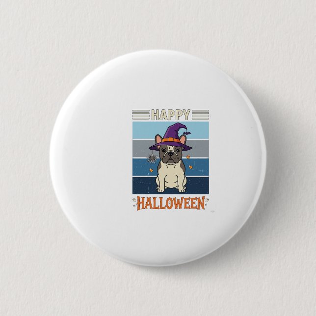 Happy Halloween French Bulldog Witch Spider Web Ca 2 Inch Round Button (Front)