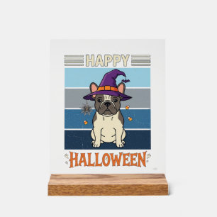 Happy Halloween French Bulldog Witch Spider Web Ca Acrylic Sign