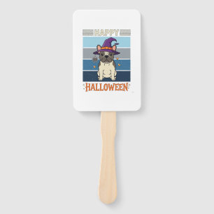 Happy Halloween French Bulldog Witch Spider Web Ca Hand Fan