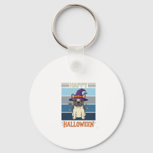 Happy Halloween French Bulldog Witch Spider Web Ca Keychain