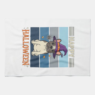 Happy Halloween French Bulldog Witch Spider Web Ca Kitchen Towel