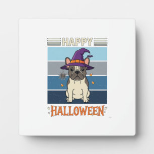 Happy Halloween French Bulldog Witch Spider Web Ca Plaque