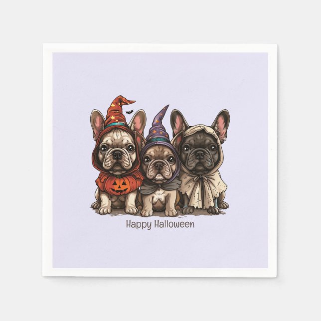 Happy Halloween French Bulldogs Napkin (Front)