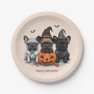 Happy Halloween French Bulldogs Paper Plate
