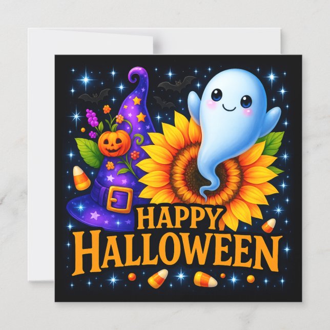 Happy Halloween Friendly Ghost Magnetic Card (Front)