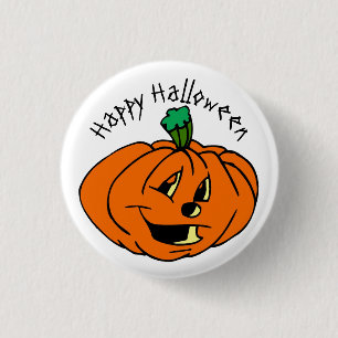 Happy Halloween, Friendly, Pumpkin Jack-o'-Lantern 1 Inch Round Button