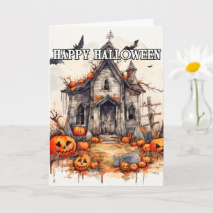 Happy Halloween   Frightful Old Haunted House Card