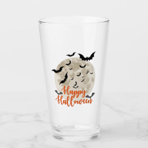 Happy Halloween - Full Moon and Bats Glass
