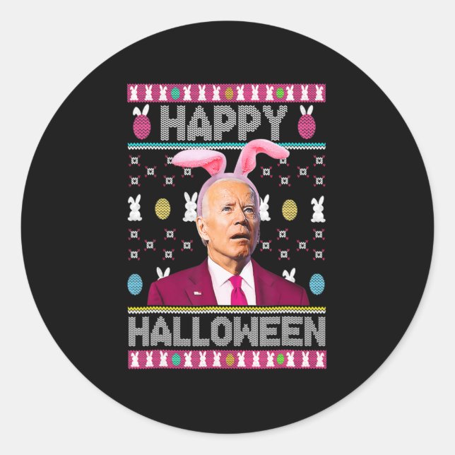 Happy Halloween Fun Bunny Joe Biden Confused Easte Classic Round Sticker (Front)
