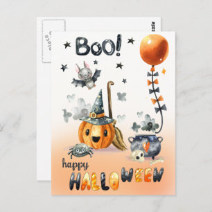 Happy Halloween. Fun Jack O'Lantern and Little Bat Postcard