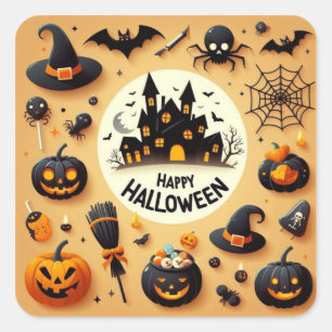 Happy Halloween Fun Spooky Mix & Haunted House Square Sticker