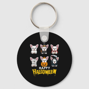 Happy Halloween Funny Dogs Costume Cute Bulldog Keychain