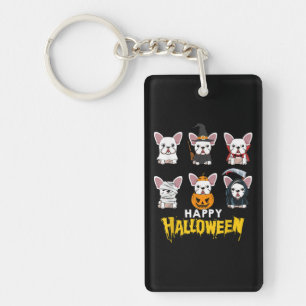 Happy Halloween Funny Dogs Costume Cute Bulldog Keychain