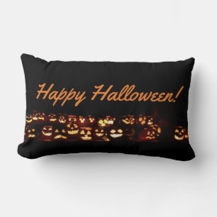 Happy Halloween Funny Scary Pumpkins at Night Lumbar Pillow