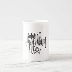 Happy Halloween Funny Scary Spider Cobweb Bone China Mug