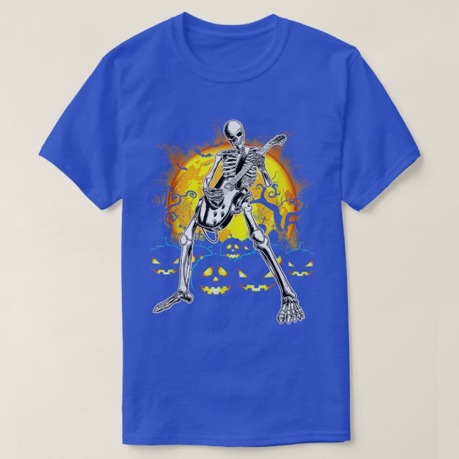 Happy Halloween Funny Skeleton Playing Guitar Pump T-Shirt (Design Front)
