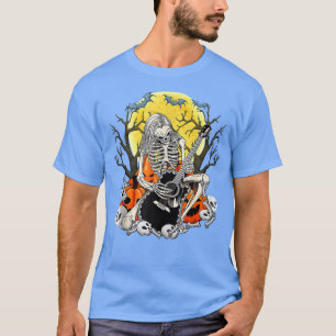 Happy Halloween Funny Skeleton Playing Guitar Pump T-Shirt