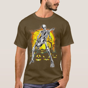 Happy Halloween Funny Skeleton Playing Guitar Pump T-Shirt