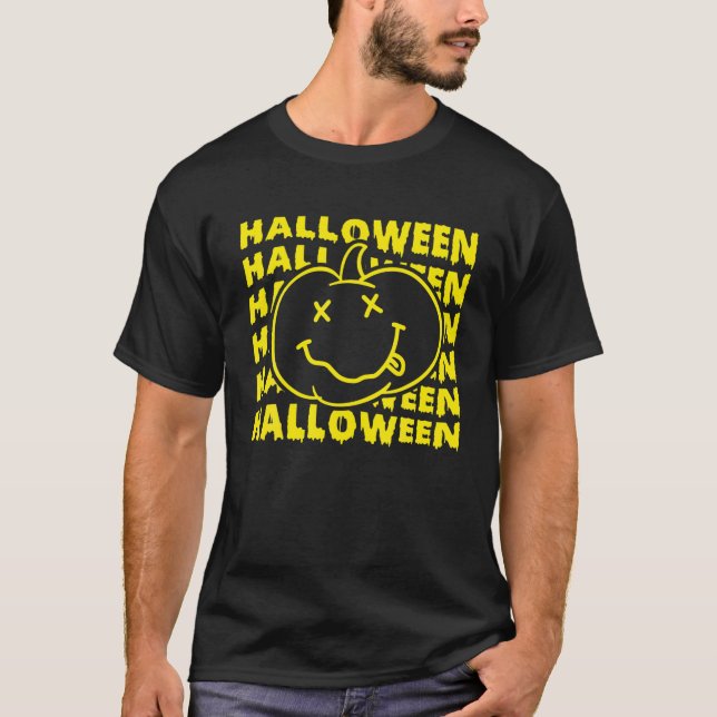 Happy Halloween Funny Smile Pumkin T-Shirt (Front)