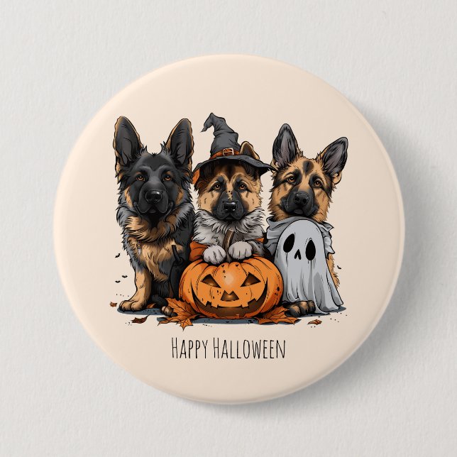 Happy Halloween German Shepherd Dogs 3 Inch Round Button (Front)