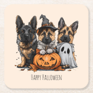 Happy Halloween German Shepherd Dogs Square Paper Coaster