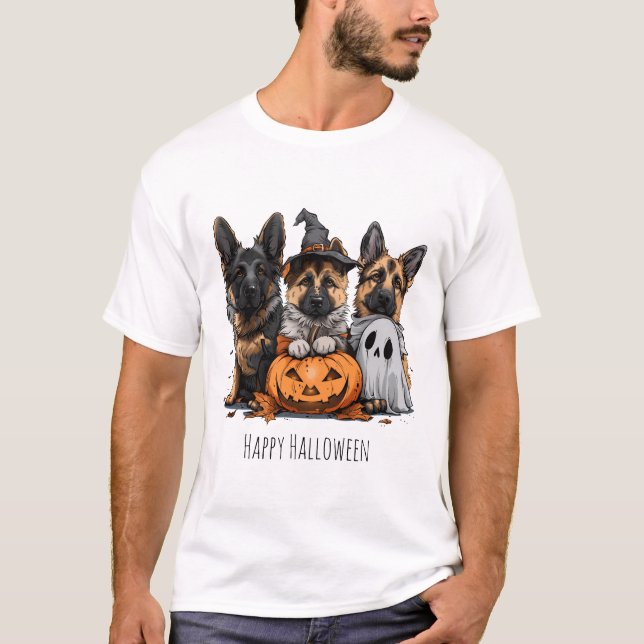 Happy Halloween German Shepherd Dogs T-Shirt (Front)