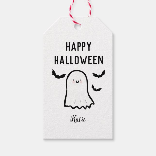 Happy Halloween Ghost Bat Gift Tags (Front)