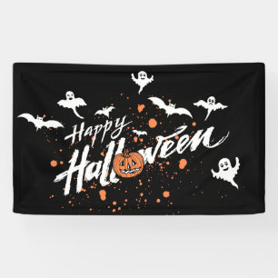 Happy Halloween Ghost, Bats and Pumpkins  Banner