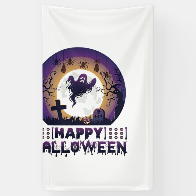 Happy Halloween Ghost Bats Spiders_1 Banner (Vertical)