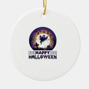 Happy Halloween Ghost Bats Spiders_1 Ceramic Ornament