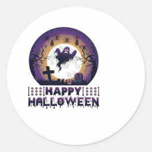 Happy Halloween Ghost Bats Spiders_1 Classic Round Sticker