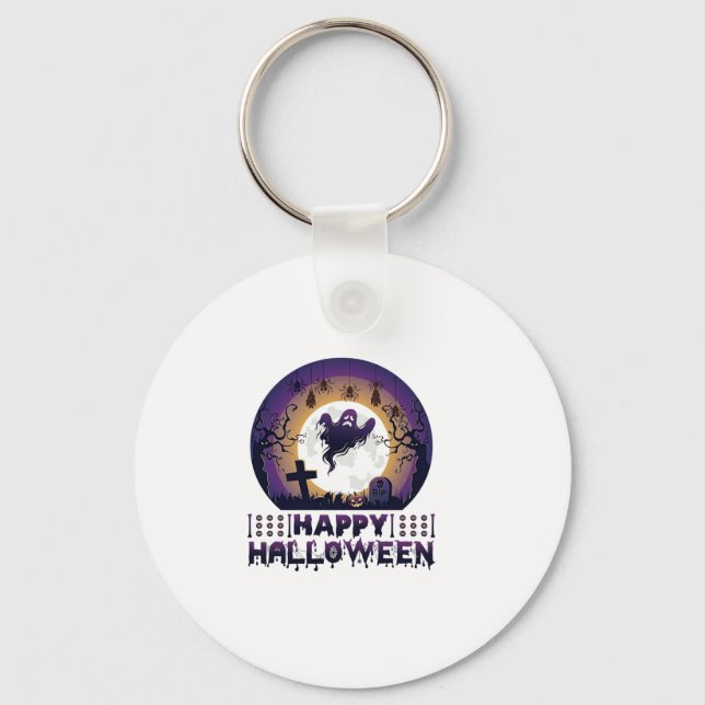 Happy Halloween Ghost Bats Spiders_1 Keychain (Front)